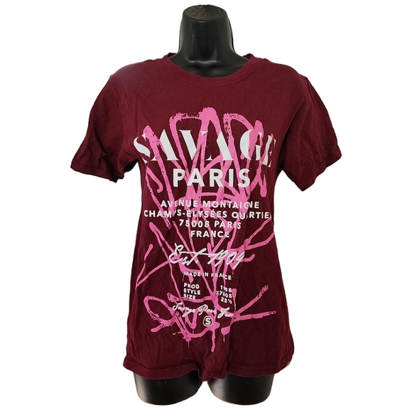 ☆Fashion Nova Wine Red & Pink Savage In Paris T-Shirt☆ - Picture 2 of 2